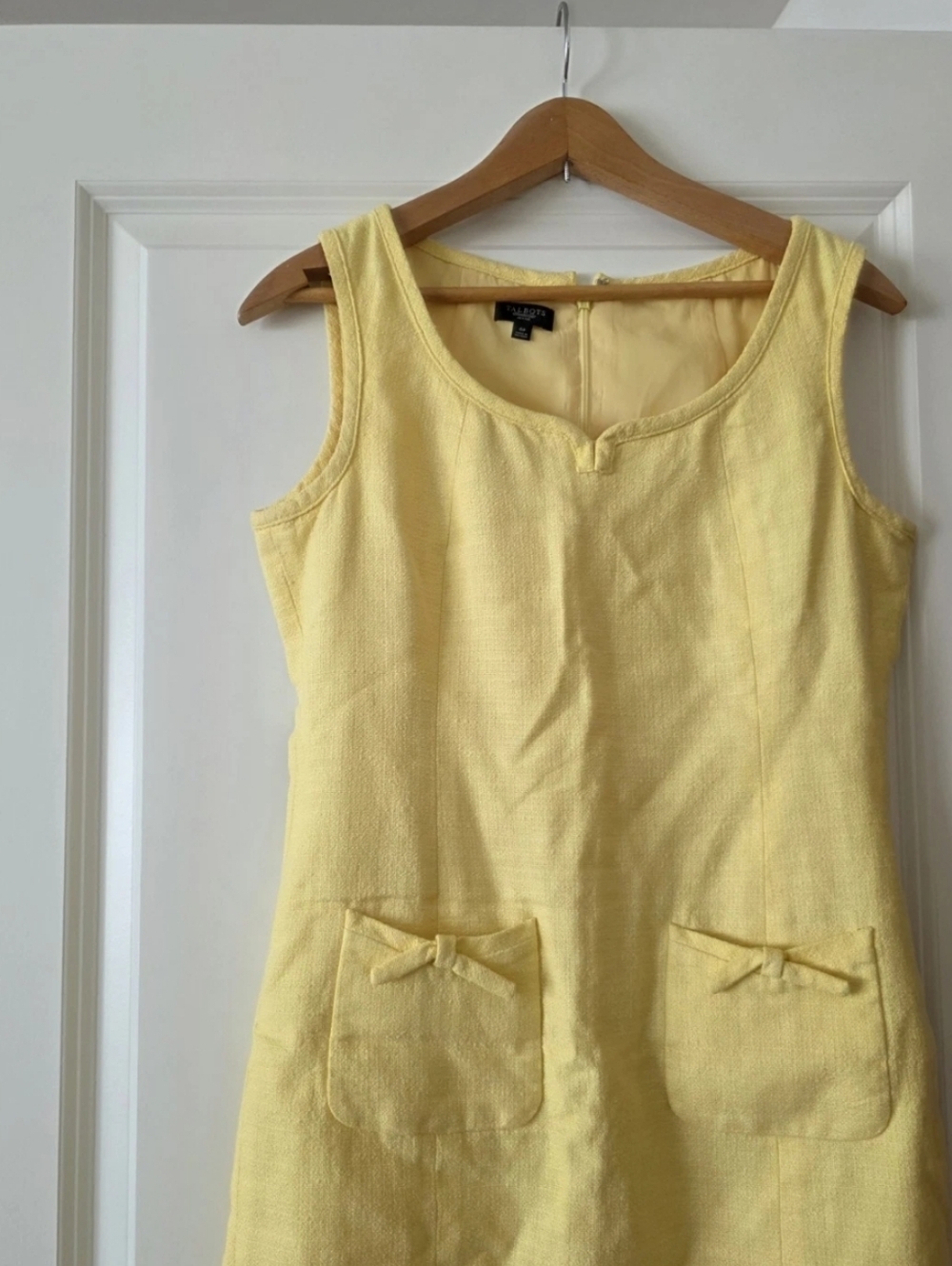 Talbots Yellow Linen Cotton Blend Sheath Dress Bows Sweetheart Size 6 Petite - Picture 2 of 8